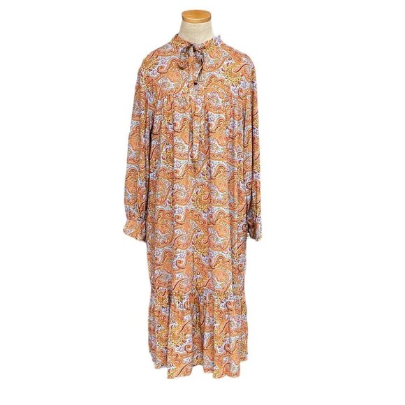 JW Anderson x Uniqlo Gather Dress Button Paisley Orange Blue Size Large L - Picture 1 of 16